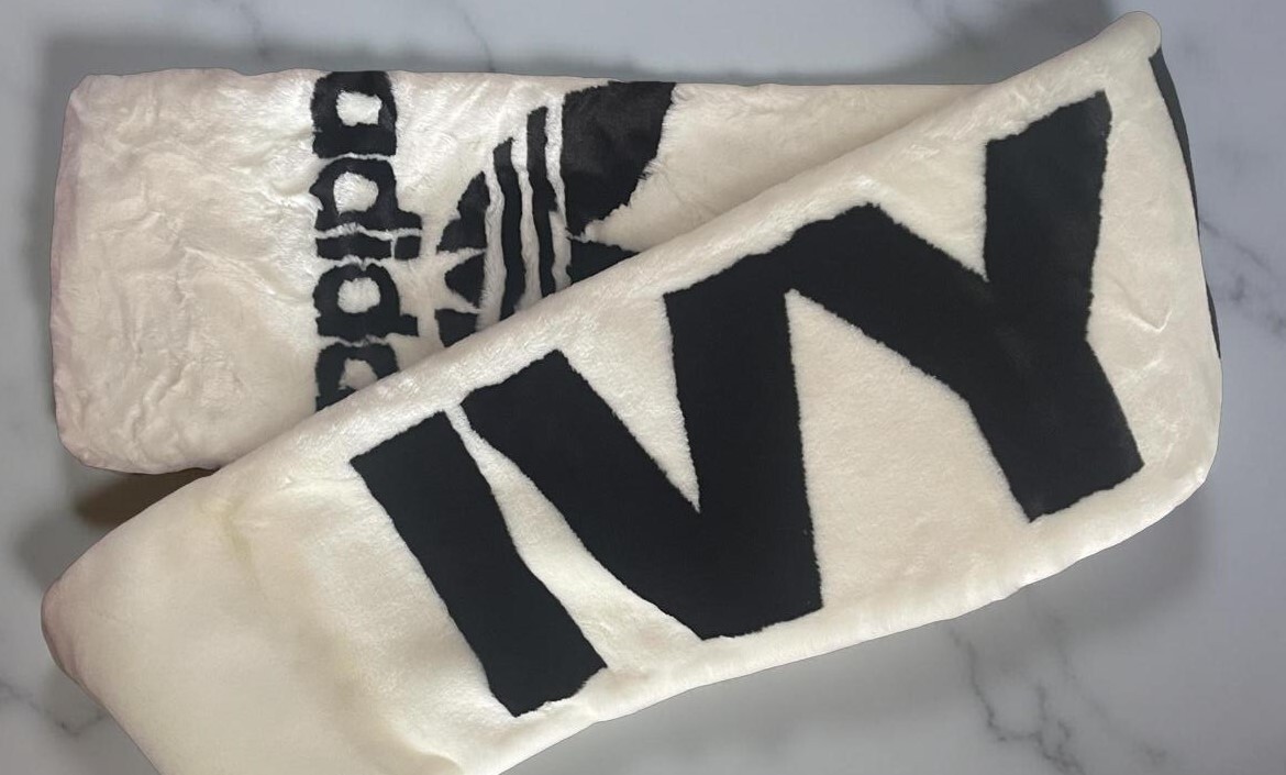 Adidas x Ivy Park White Fur Scarf Adidas x Ivy Park White Fur Scarf - top view flat lay