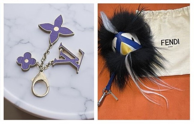 Louis Vuitton Purple Monogram Bag Charm & Fendi Black Hair Monster Bag Charm