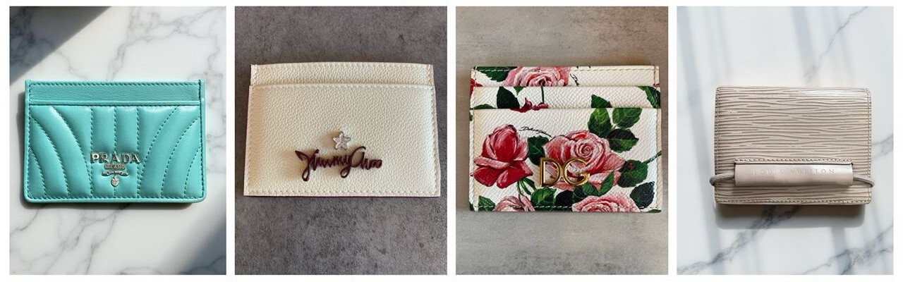 Prada Turquoise Leather Card Holder, Jimmy Choo Aries Leather Card Holder, Dolce & Gabbana Rose Print Card Holder, Louis Vuitton Purple Leather Card Holder