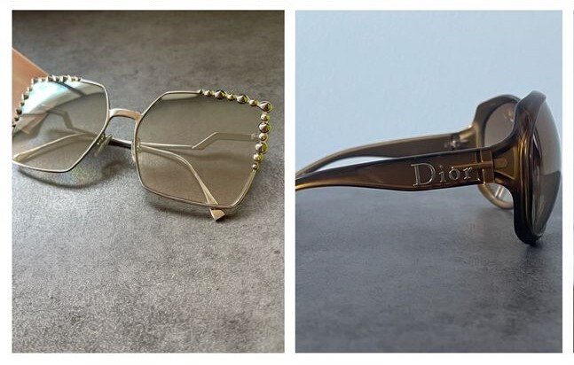 Fendi Silver Studded Oversized Square Sunglasses & Christian Dior Gold Brown Oversized Sunglasses
