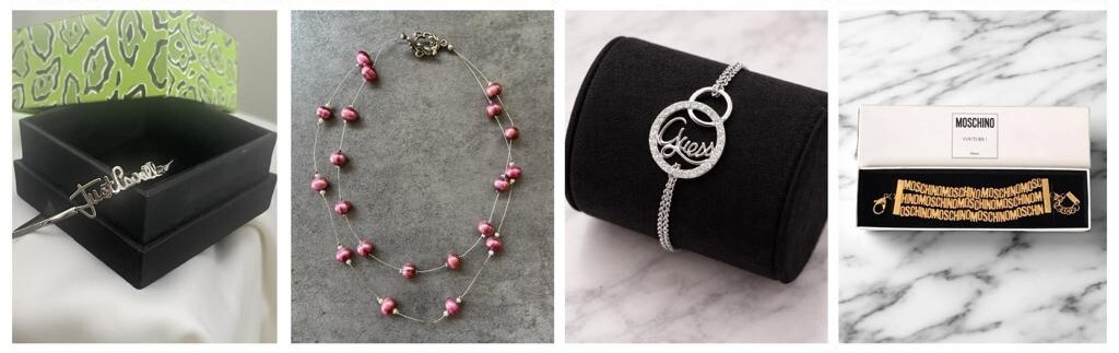 Fashion Jewellery available at The Shopping Cart South Africa Just Cavalli Silver Cuff Bracelet, Double Layered Purple Beaded Necklace, Guess Silver Diamanté Circle Logo Chain Bracelet, Moschino Gold Triple Logo Statement Bracelet