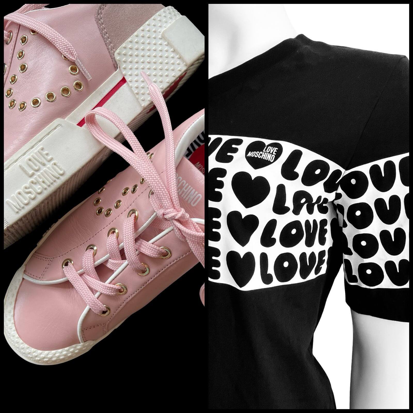 LOVE MOSCHINO - PINK SNEAKERS AND BLACK T SHIRT