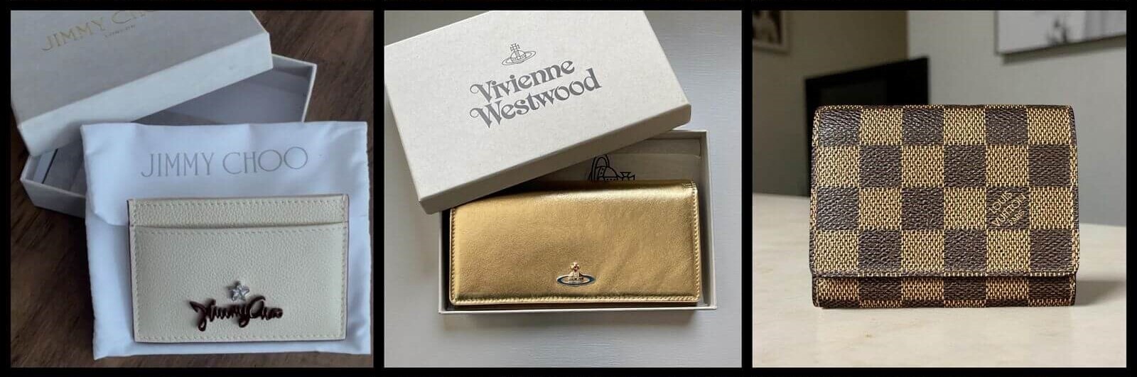 Jimmy Choo Aries Leather Card Holder, Vivienne Westwood Gold Wimbledon Wallet, Louis Vuitton Damier Ebene Canvas Card Holder