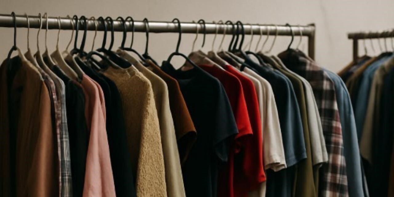 Pre-owned fashion on a clothing rail 