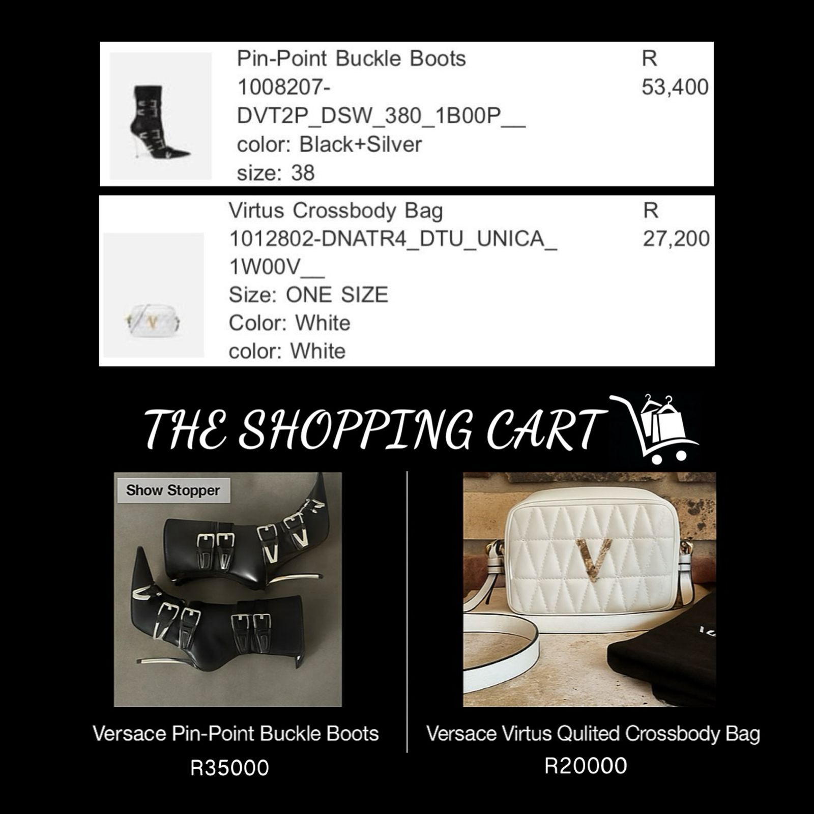 Versace price comparison Vs The Shopping Cart SA Versace boots & Versace Crossbody Bag price comparison Vs The Shopping Cart